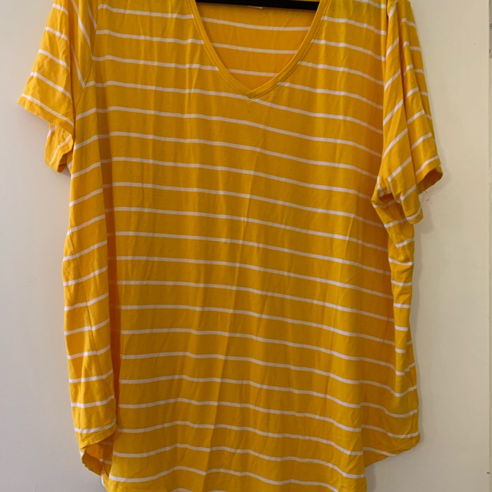 Old Navy Yellow & White Striped V‑Neck Short Sleeve Tee